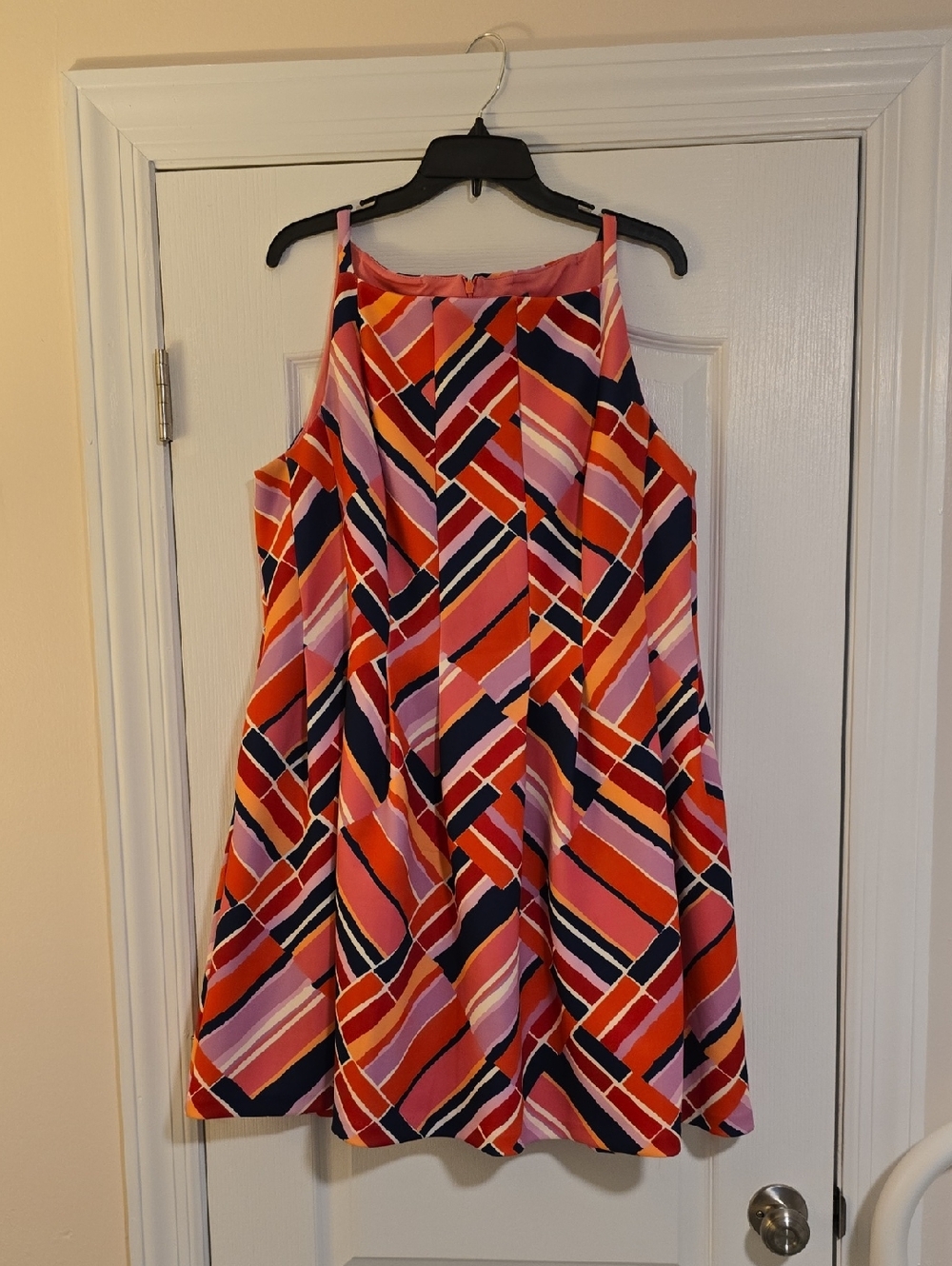 Vince Camuto Geometric Striped Mini Dress in Pink, Orange & Navy